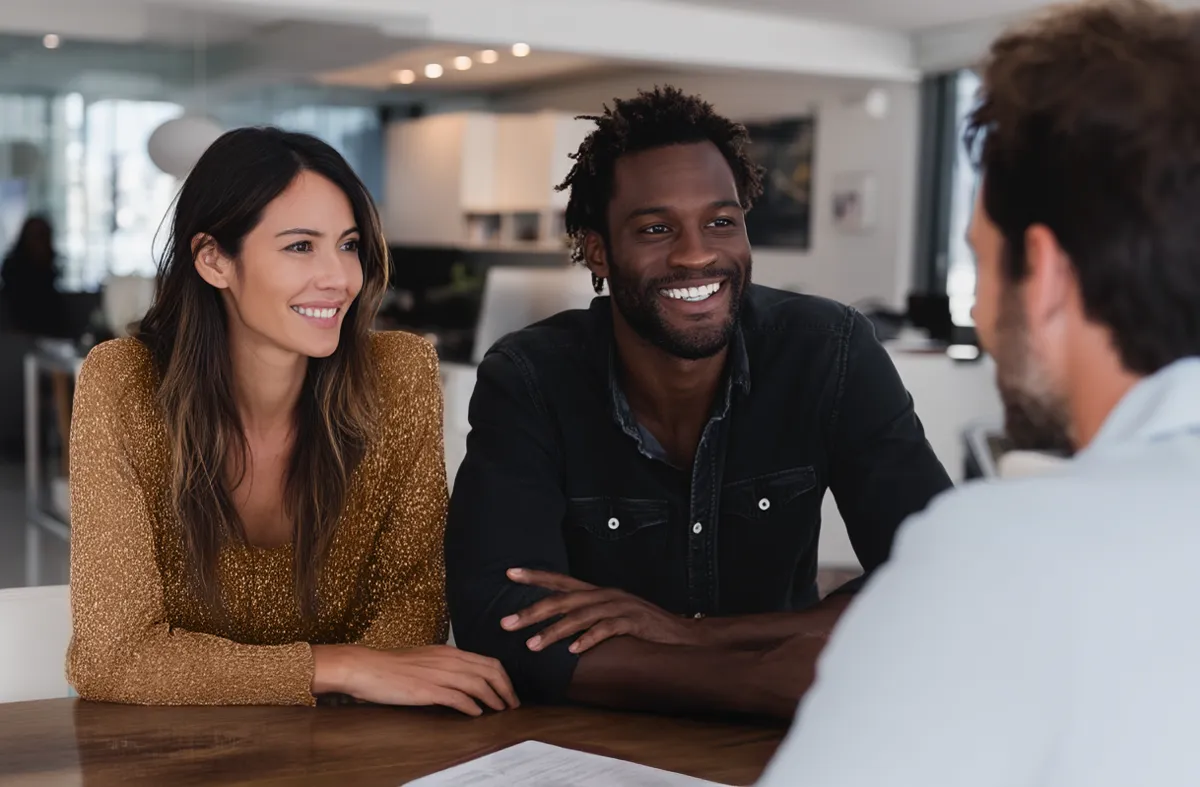 A couple sitting at a desk with a financial advisor
