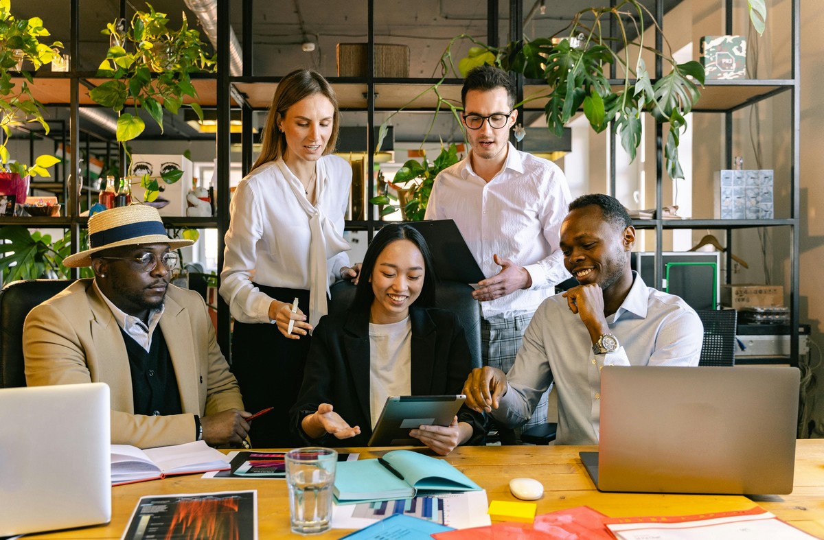 work team gathering and meeting in