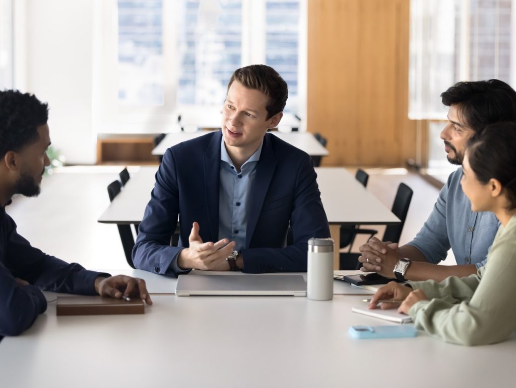 business team meeting with insurance scepialists